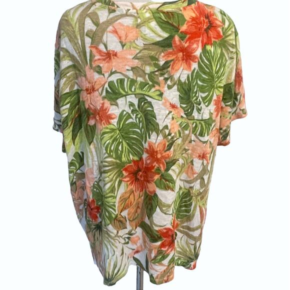 J. Jill Love Linen Womens Size MP Aloha Top Floral Tropical Tie Hem Medium Tee - Picture 4 of 8